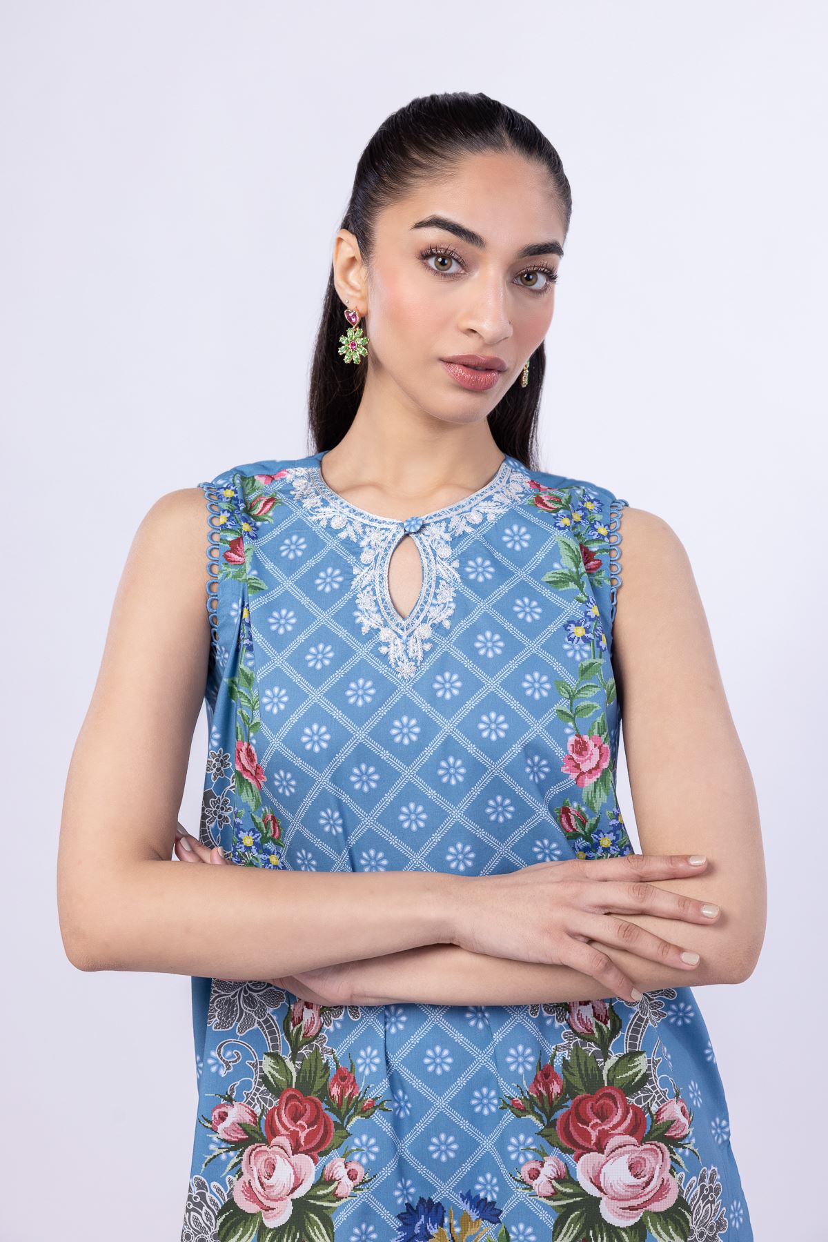 Embroidered Cotton Viscose Kurta - 25-05S22-05TB-VG