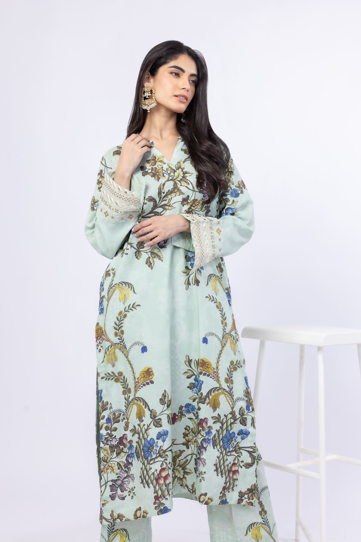 Embroidered Russian Raw Silk Kurta - 25-09-9S3-07TB-VG