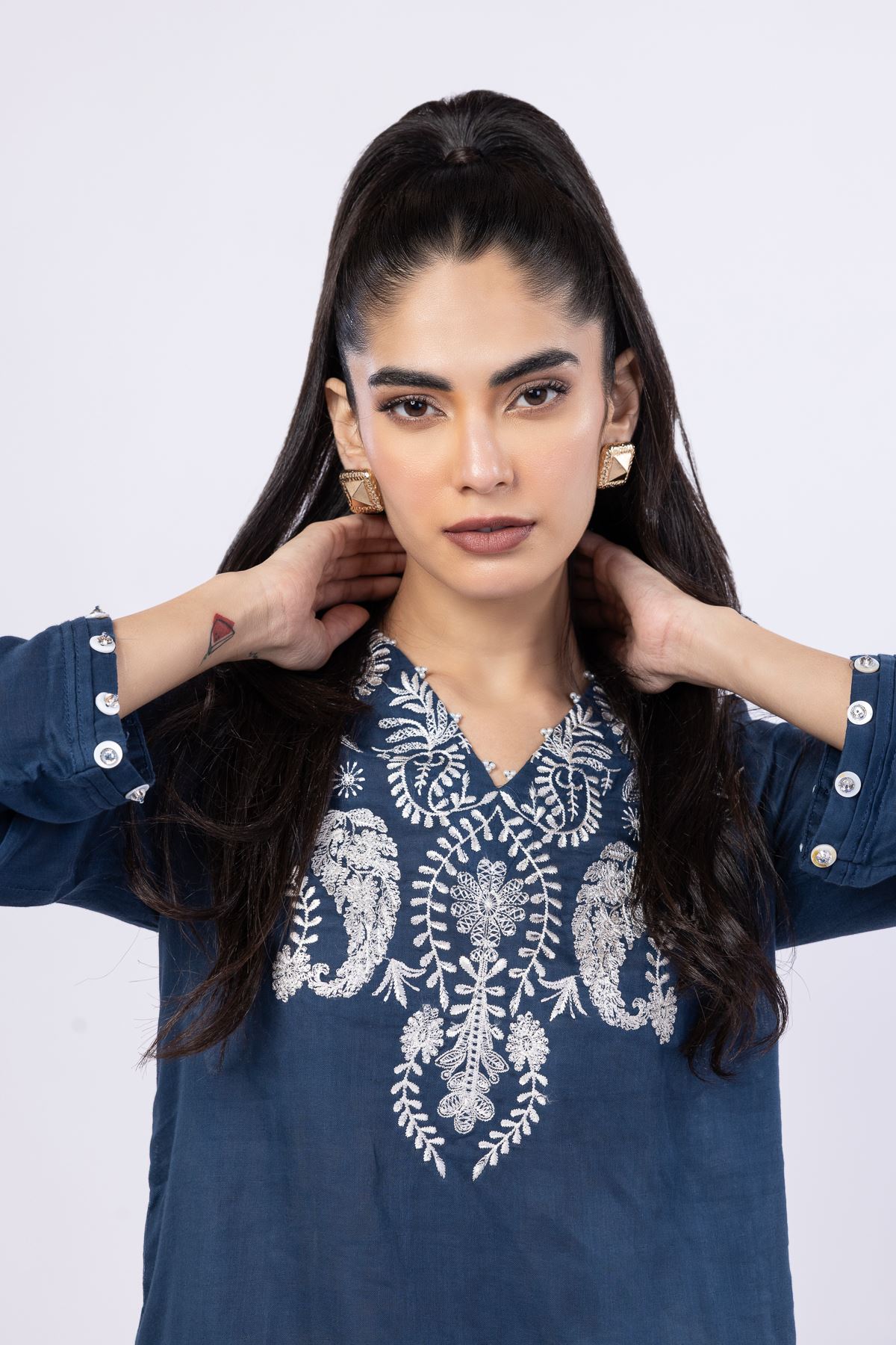 Embroidered Double Layer Plain Kurta - 25-09-9S3-07TB-VG