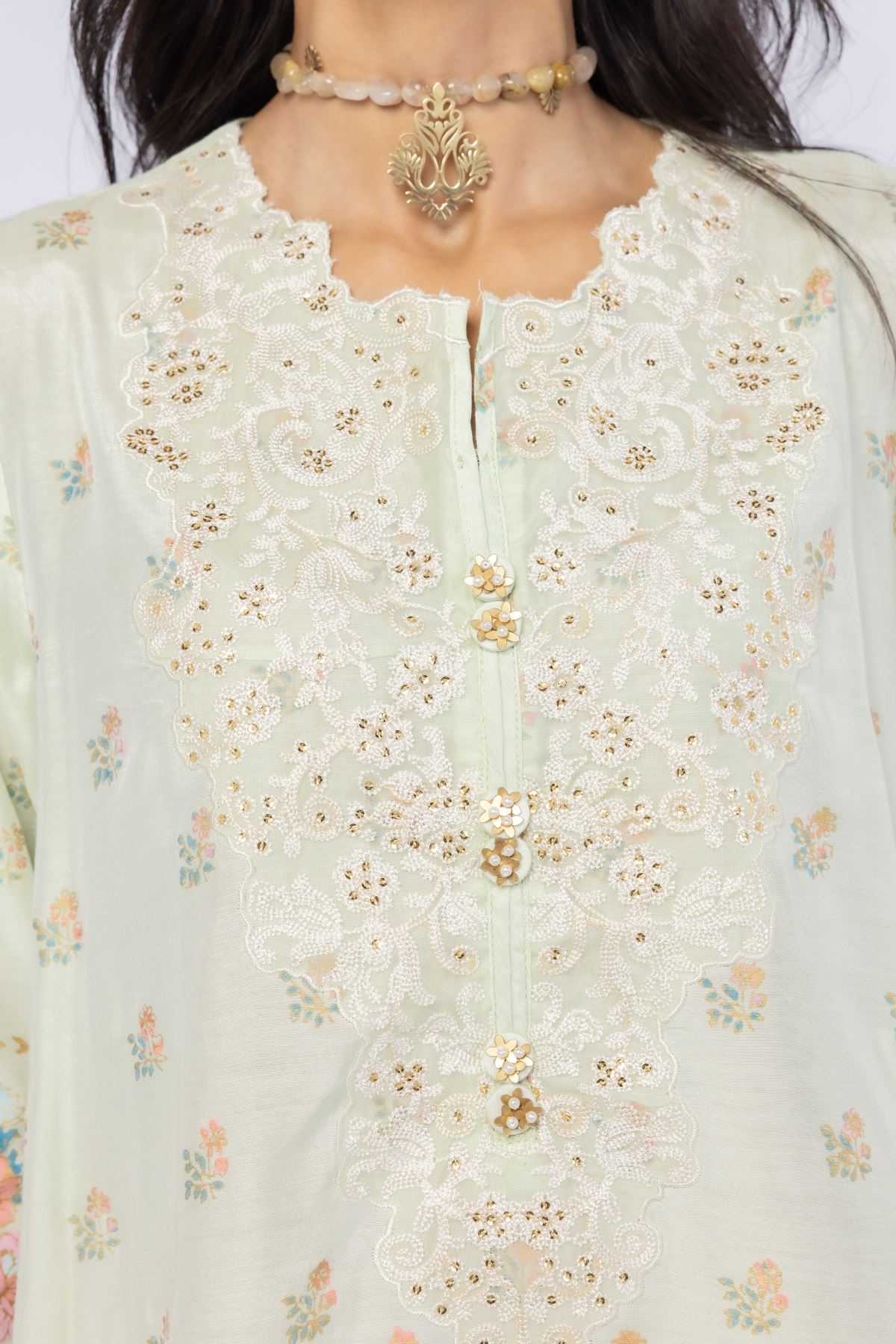 Embroidered Raw Silk Kurta - 25-09-9S3-07TB-VG