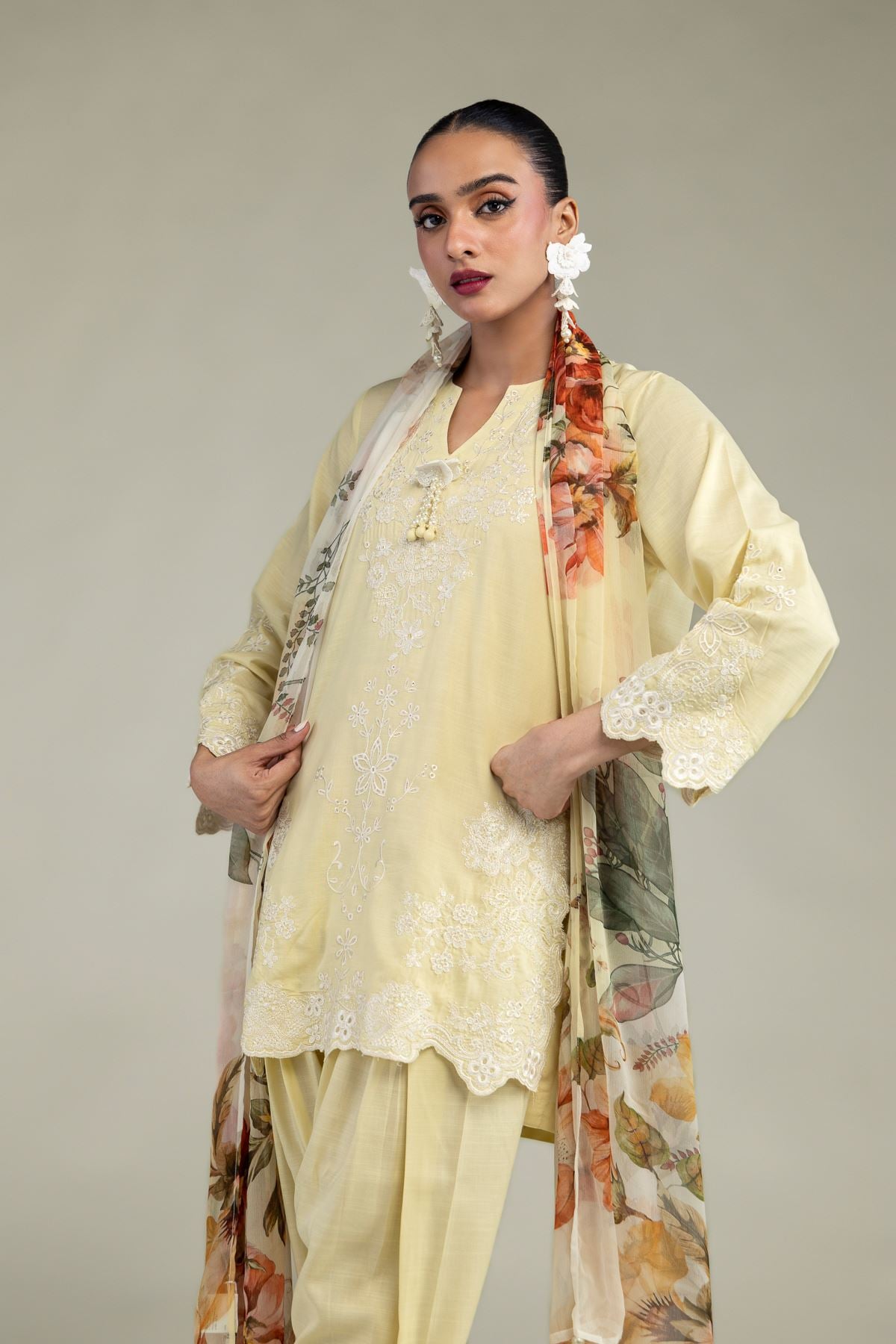 Embroidered Raw Silk Silk V-Neck Kurta - 1-26-250-B-H1-VG