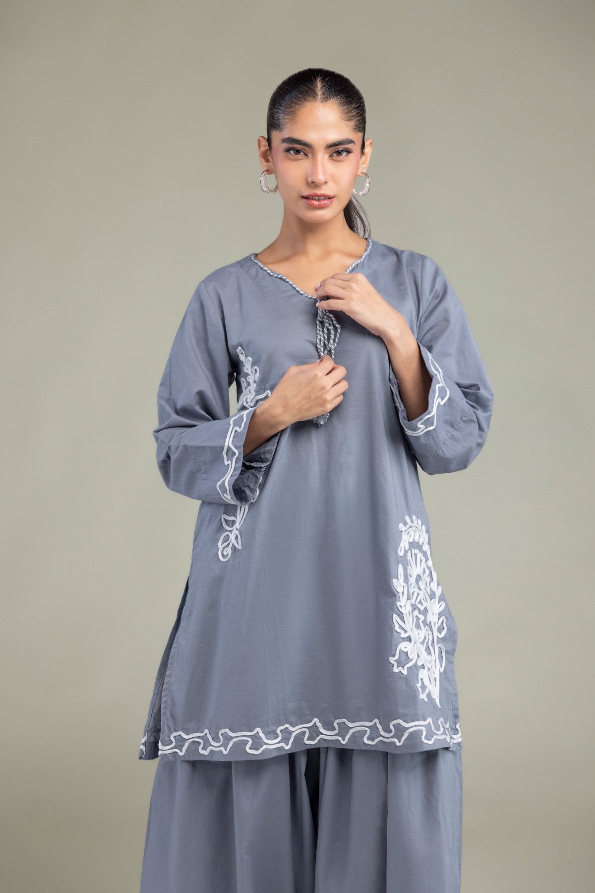 Embroidered Cambric Gray Cambric Kurta - 1-26-102-A-F-VG