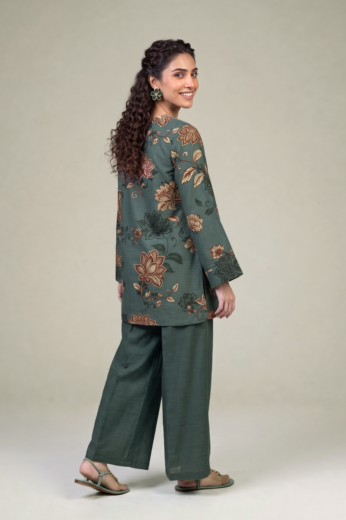 Printed Light Khaddar Floral Khaddar Kurta - 1-26-415-A-F2-VG