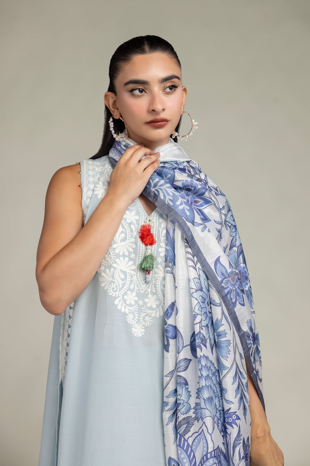 Embroidered Polyester Silk Floral Silk Dupatta - 2-26-106-A-H-VG