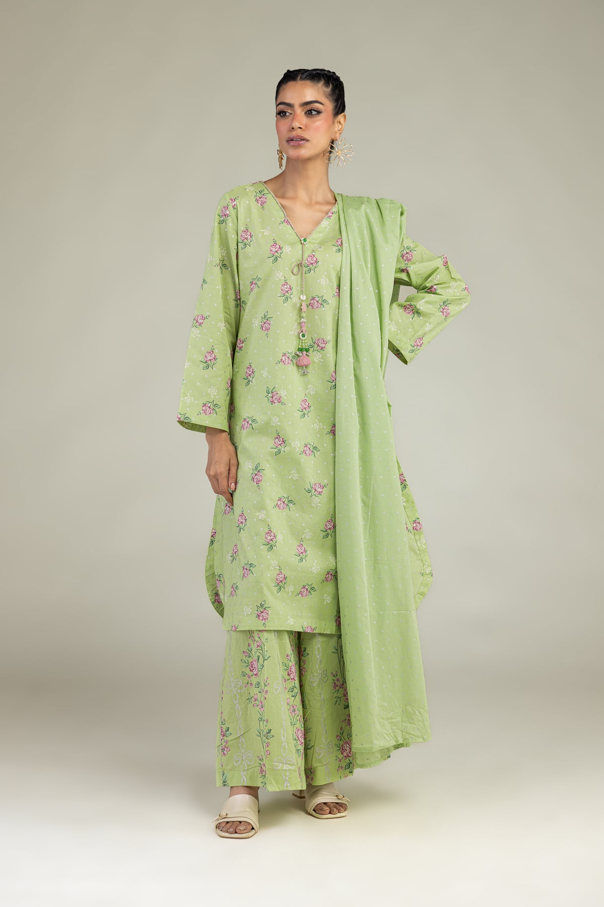 Printed Cambric Floral Longline Kurta - 1-26-236-A-I2-VG