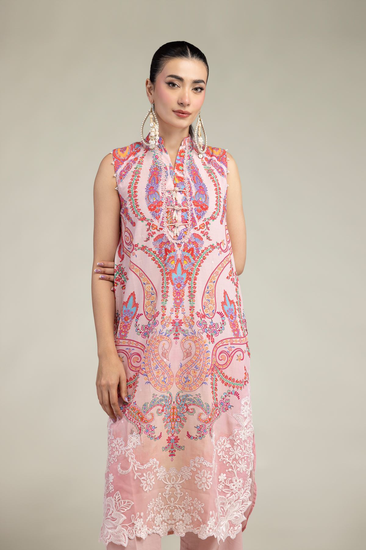 Embroidered Raw Silk Pink Floral Kurta - 2-26-212-A-F1-VG