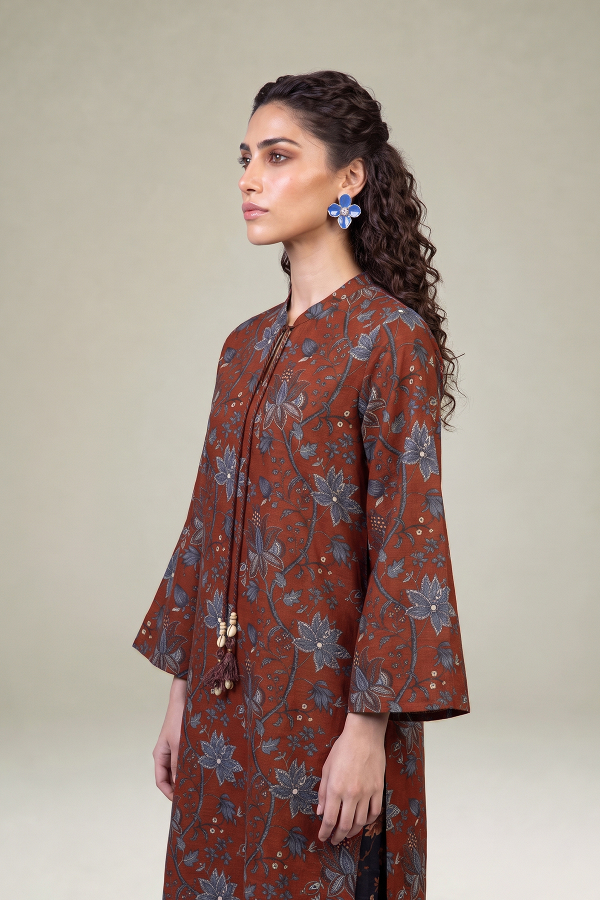 Printed Light Khaddar Long Khaddar Kurta - 1-26-415-A-C2-VG