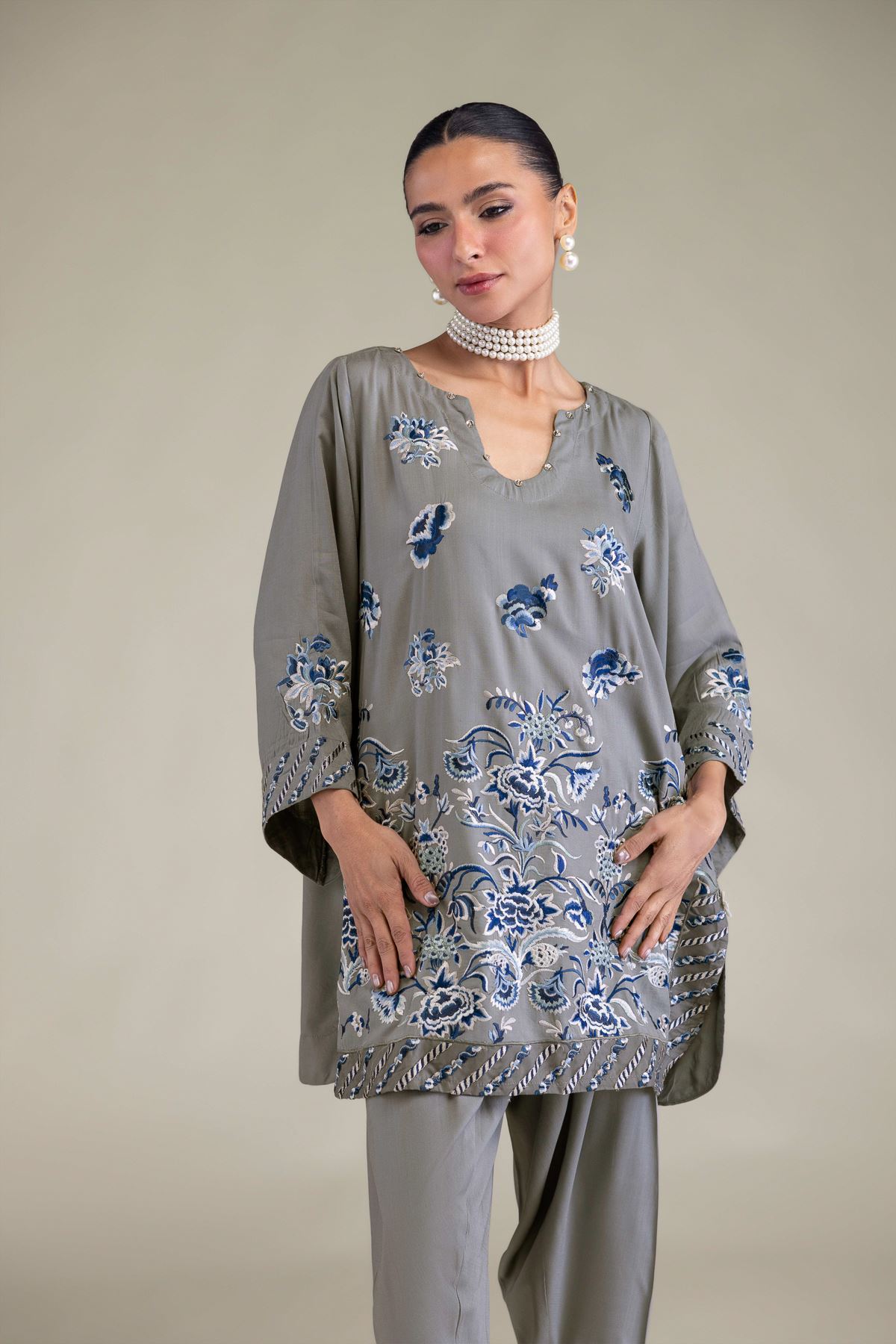 Embroidered Raw Silk Floral Silk Kurta - 1-26-250-B-H1-VG