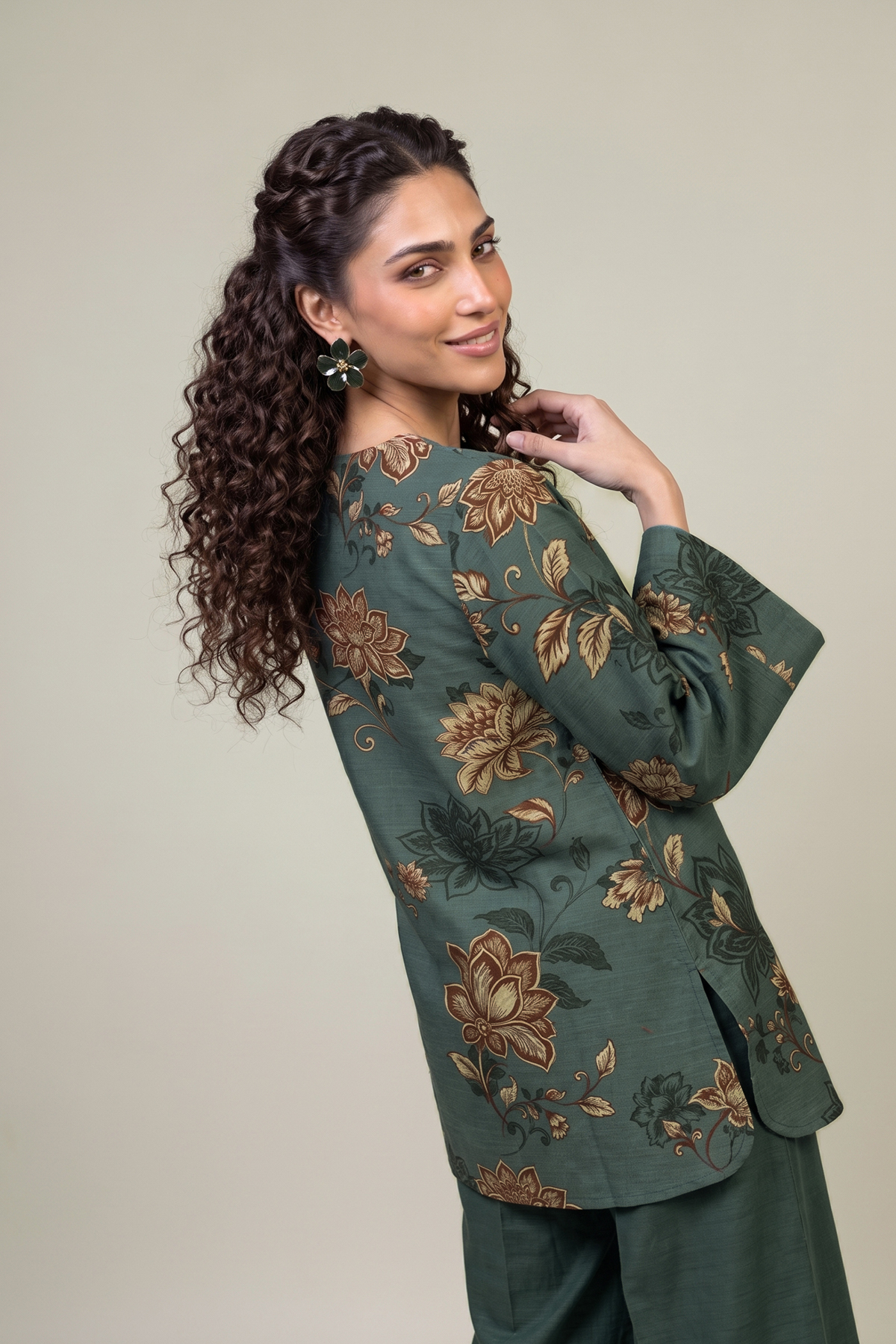 Printed Light Khaddar Floral Khaddar Kurta - 1-26-415-A-F2-VG