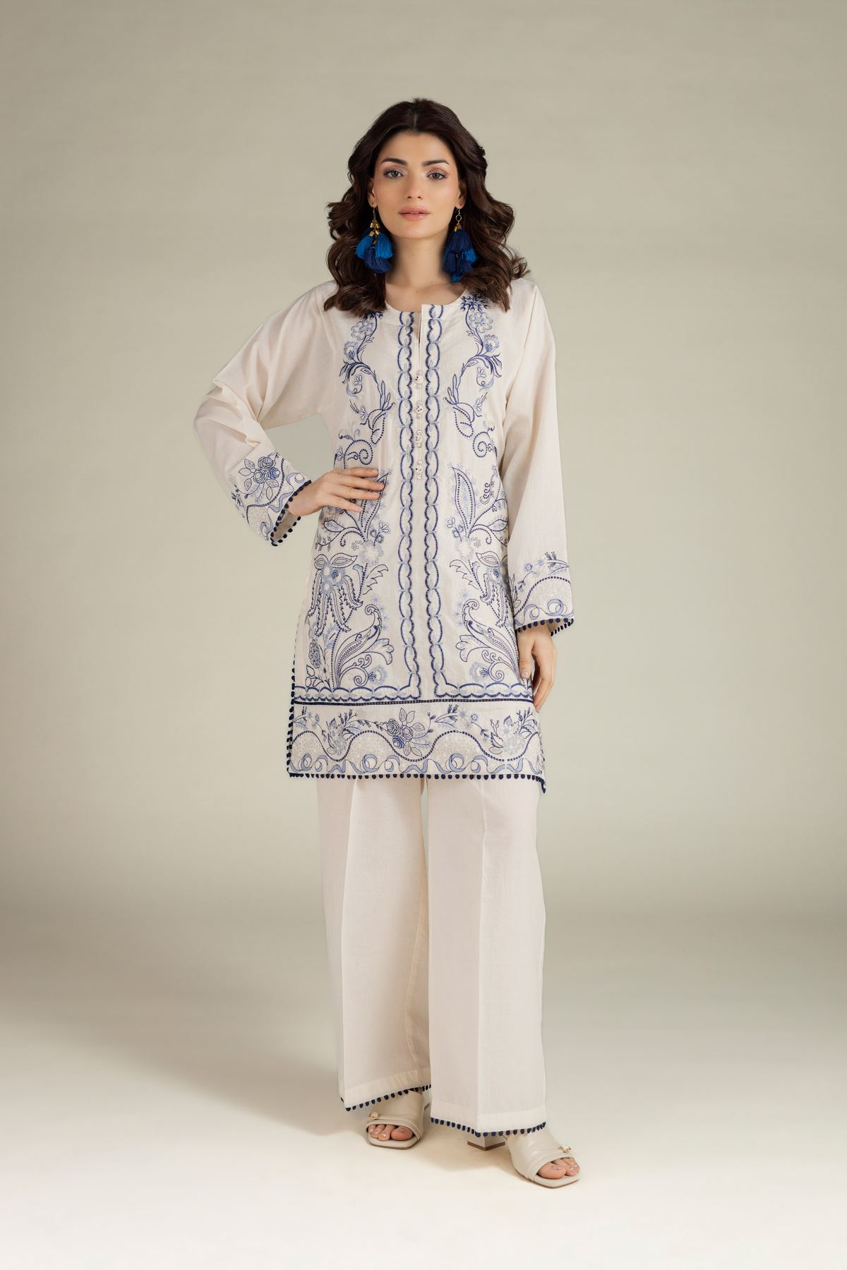 Embroidered Cambric Tailored 2 Piece | Top and Bottom - KW32B-VG