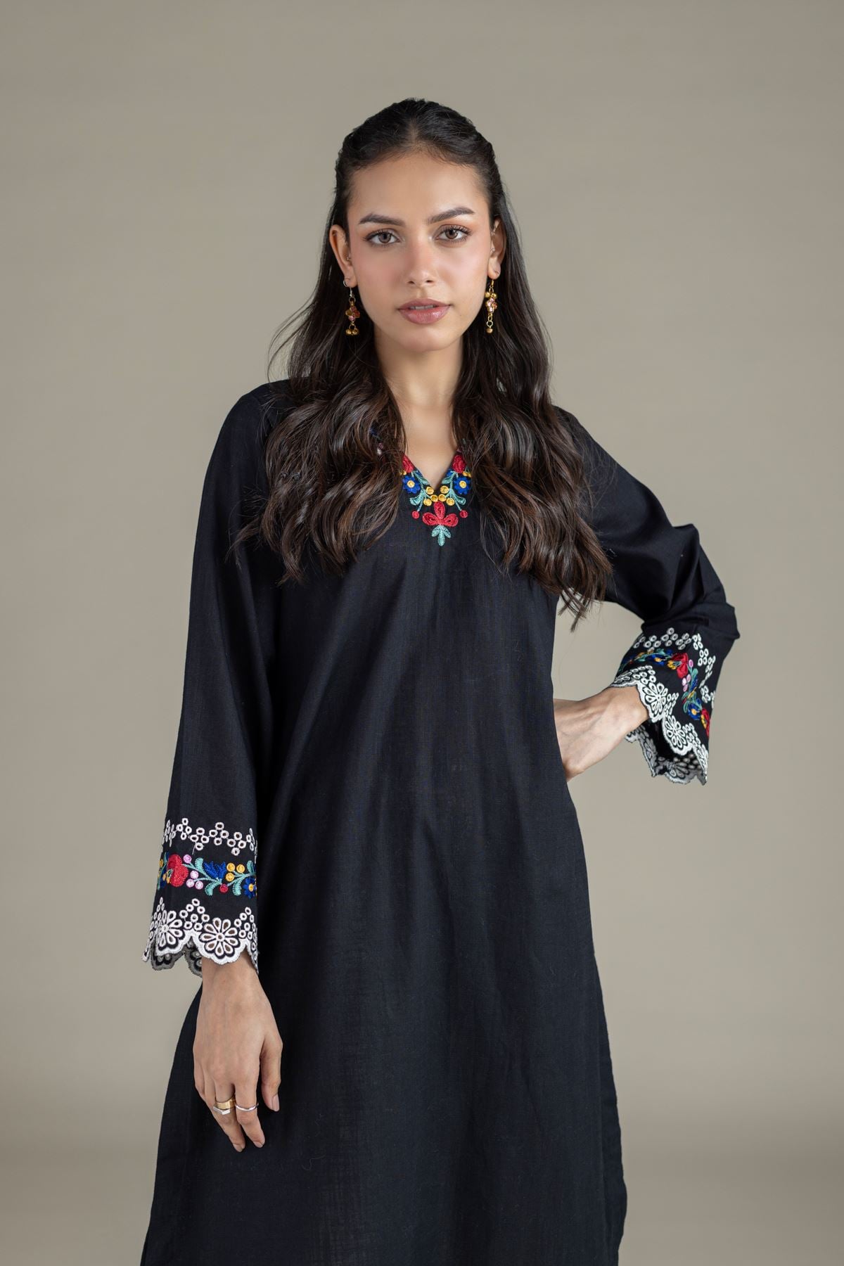 Embroidered Heavy Textured Cotton Kurta - 25-10-12E3-07TA-VG
