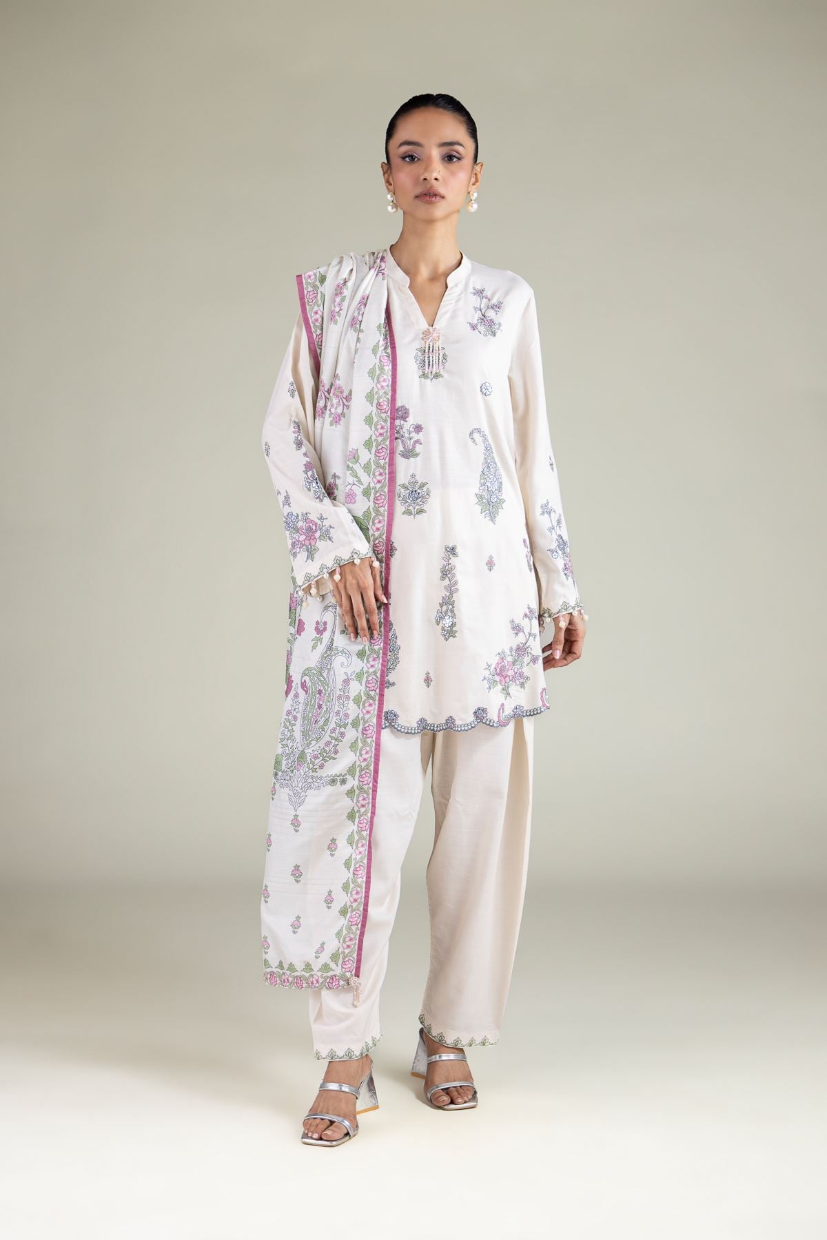 Embroidered Raw Silk Paisley Regular Shalwar - 2-26-110-A-G-VG