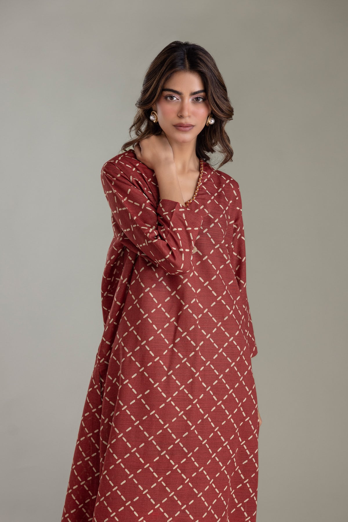 Printed Light Khaddar Longline Khaddar Kurta - 2-26-202-A-D-VG