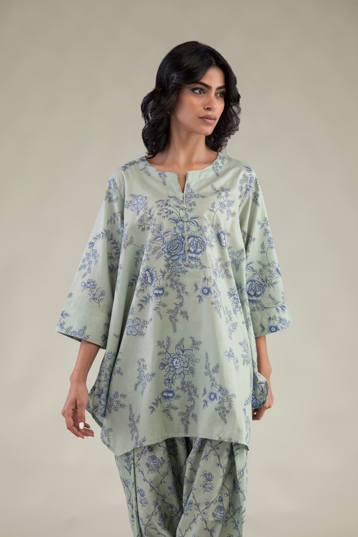 Embroidered Cambric Mint Short Kurta - 1-26-248-B-G1-VG