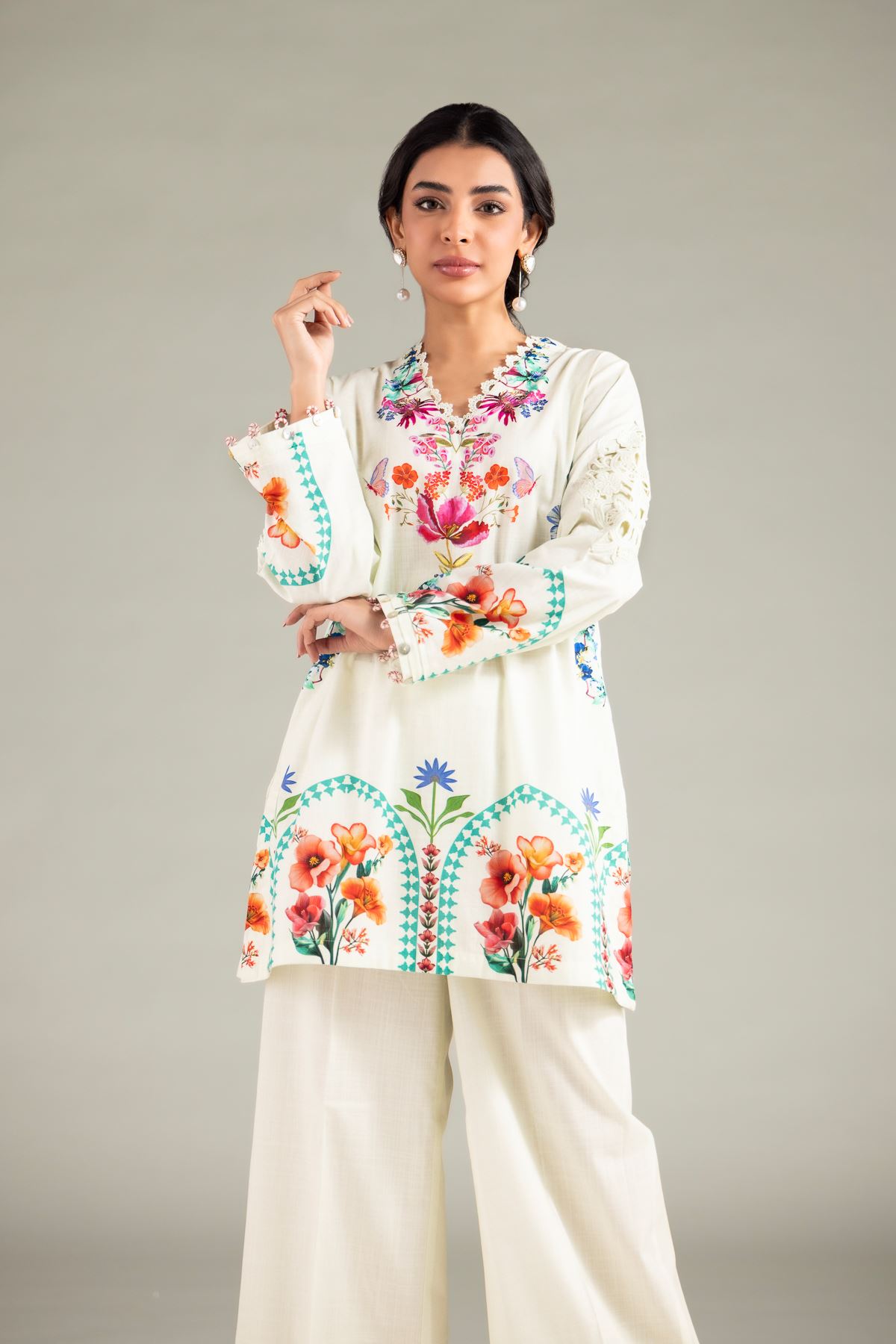 Embroidered Textured Cotton Kurta - 25-00-X2-08TB-VG