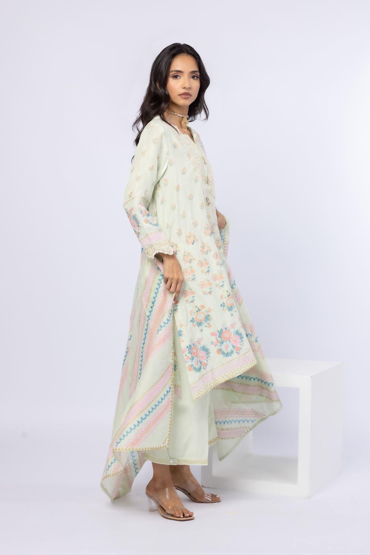 Printed Raw Silk Pants - 25-10-10S4-02TB-VG