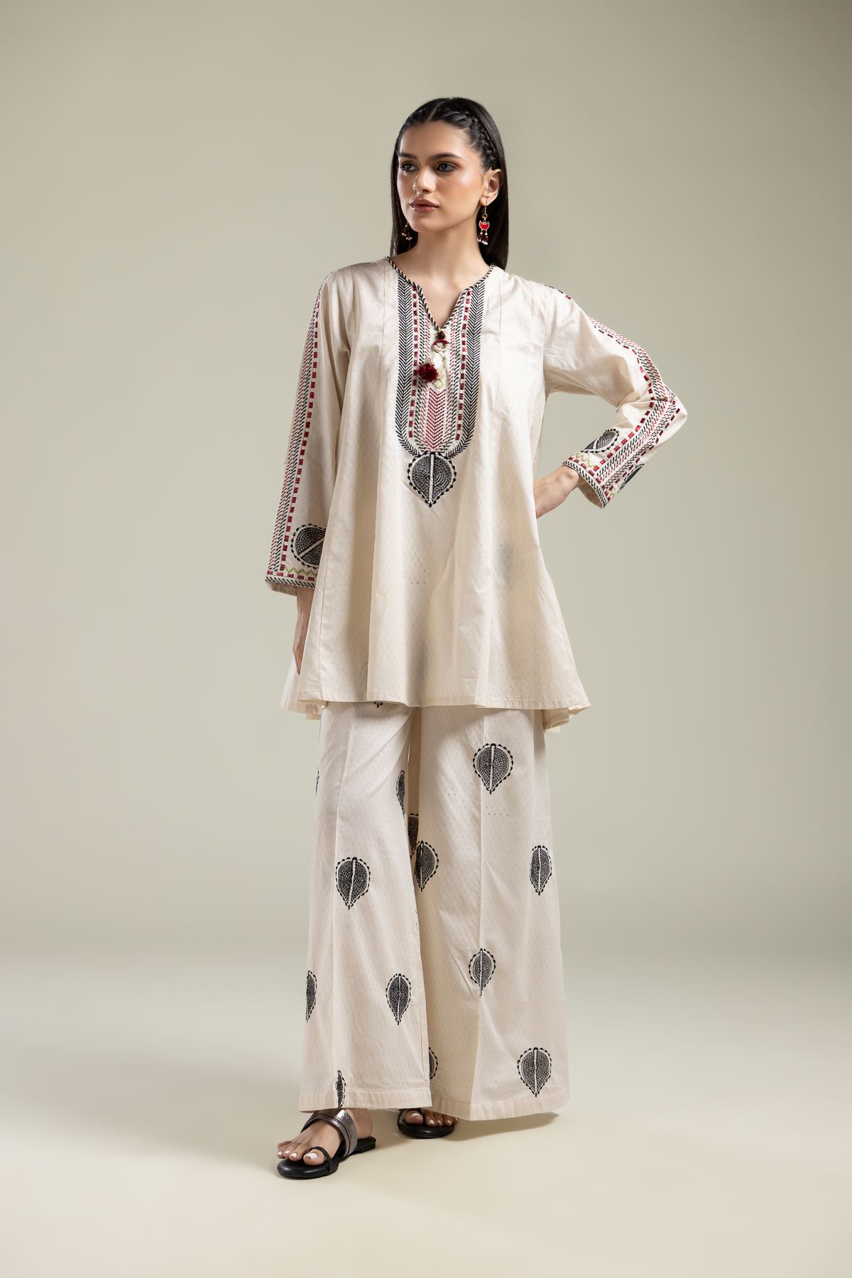 Embroidered Cotton Dobby Short White Kurta - 2-26-215-A-F-VG