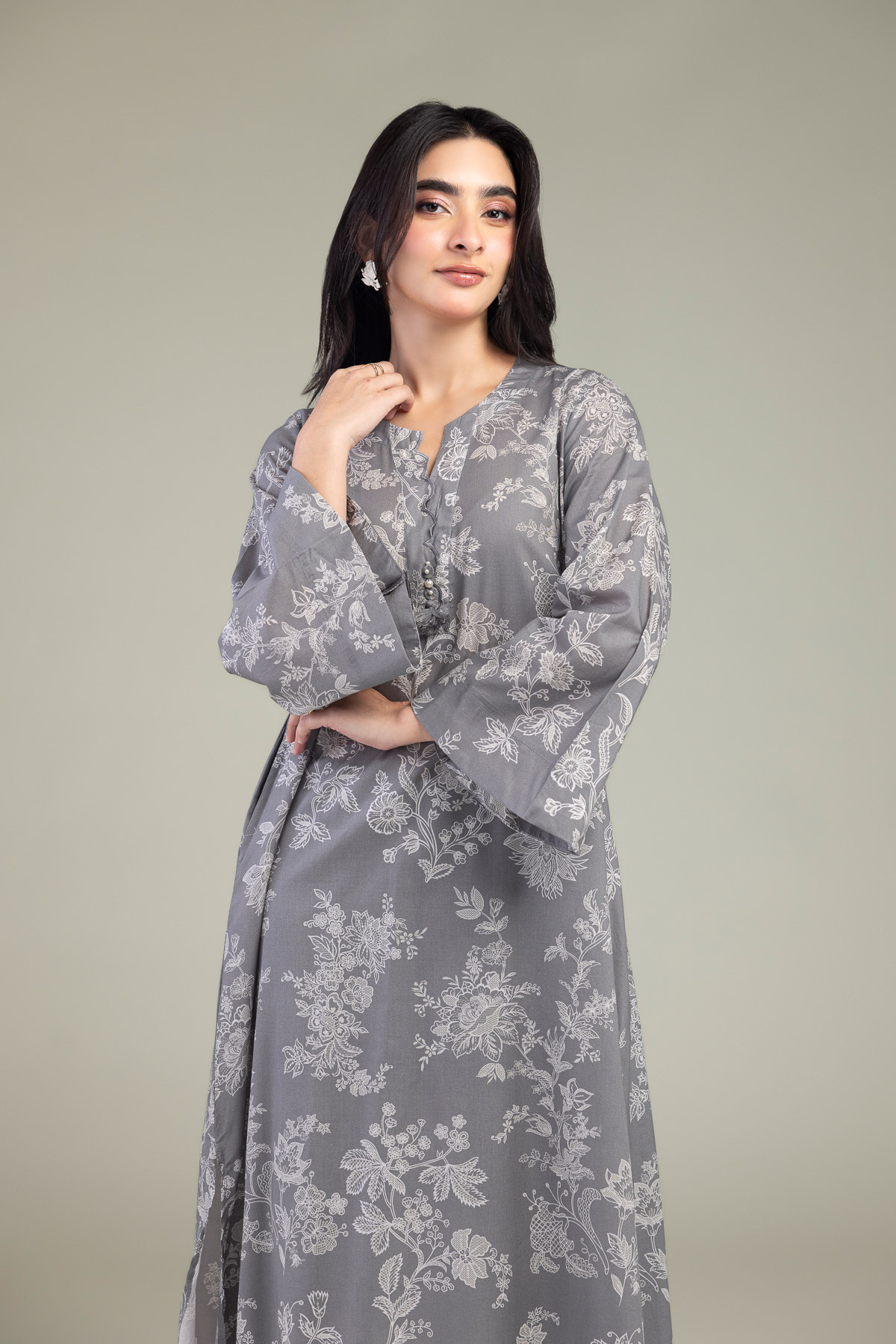Embroidered Cambric Gray Cambric Kurta - 1-26-102-A-F-VG