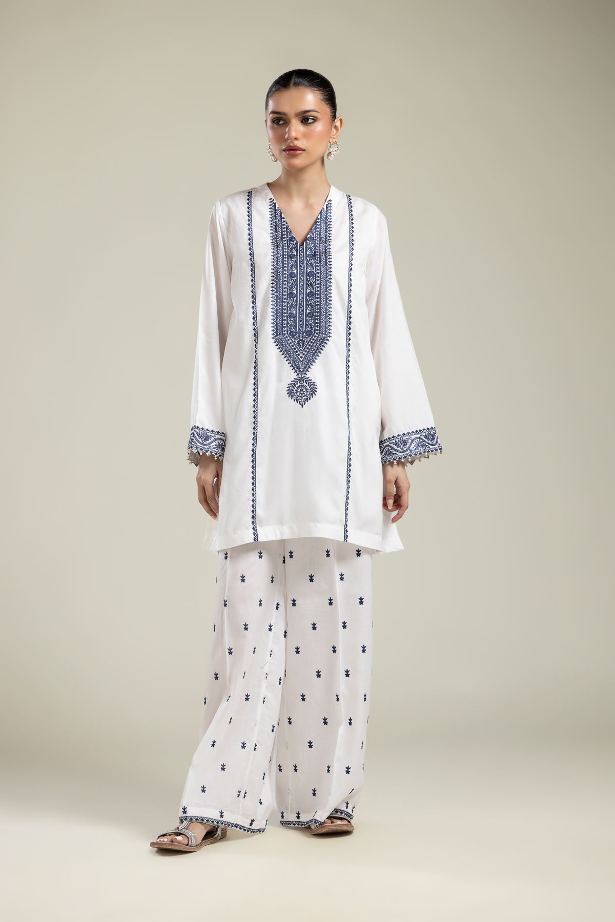 Embroidered Textured Weave White Embroidered Kurta - 1-26-106-A-A-VG