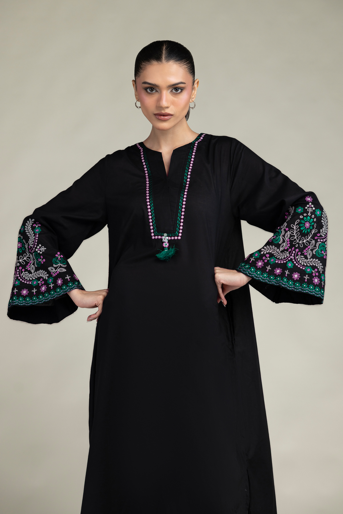 Embroidered Cambric Black Cambric Kurta - 1-26-303-A-D1-VG