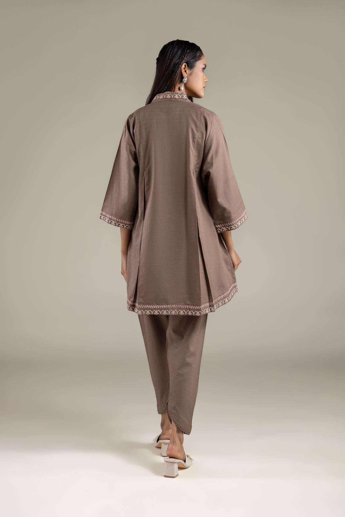 Embroidered Cotton Dobby Floral V-Neck Kurta - 1-26-114-A-F-VG