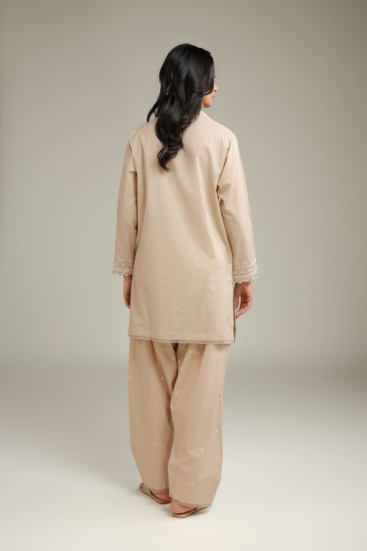 Embroidered Cambric Short Beige Kurta - 1-26-101-A-D-VG