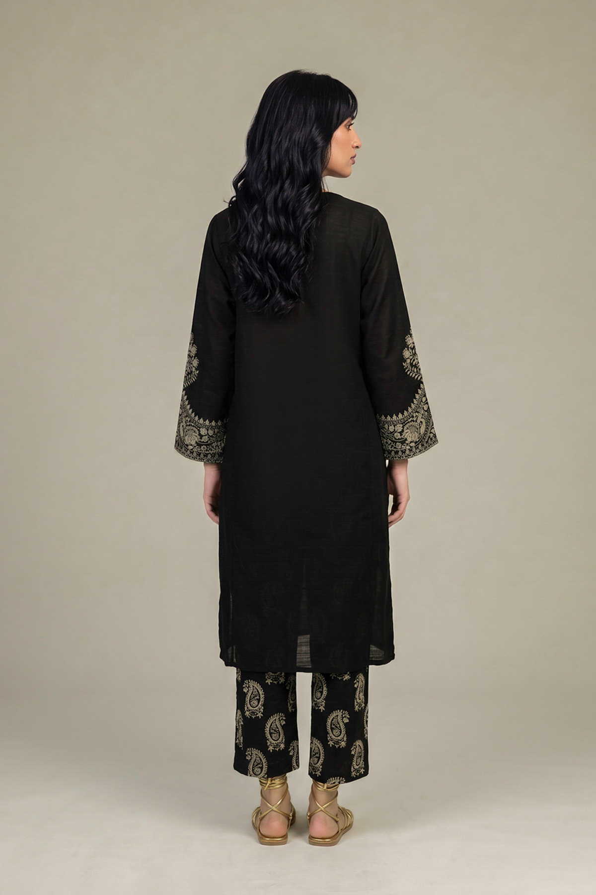 Printed Light Khaddar Black Khaddar Kurta - 2-26-308-A-G1-VG