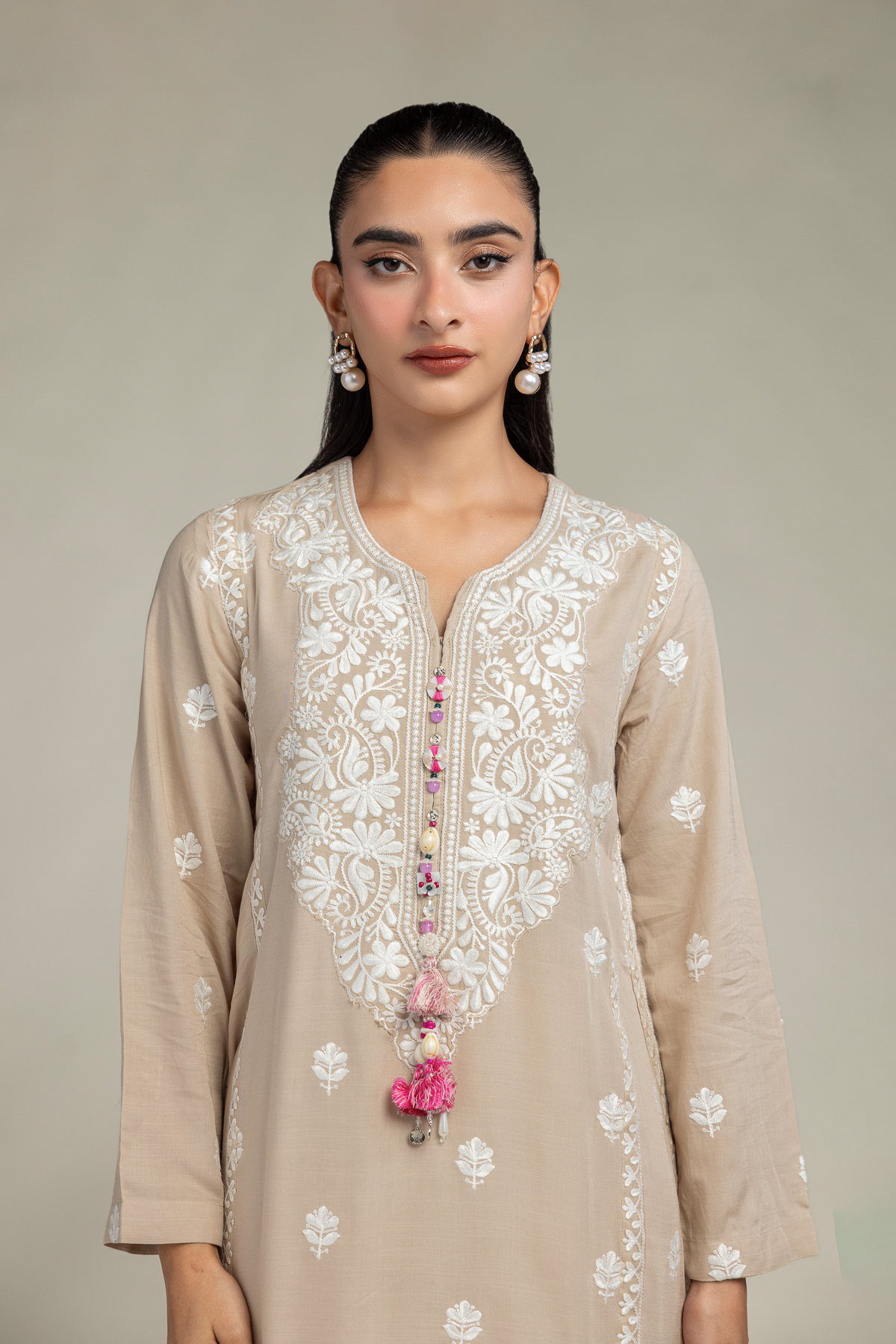 Embroidered Raw Silk Beige Embroidered Kurta - 1-26-330-A-I1-VG
