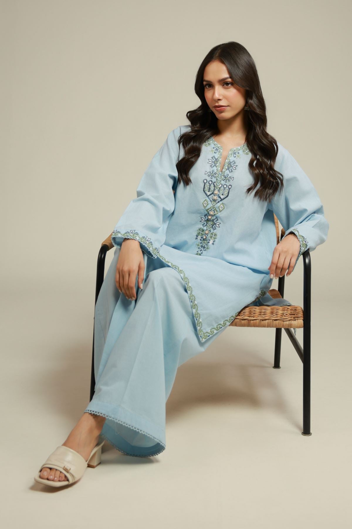 Embroidered Cambric Fabrics 2 Piece | Top and Bottom - A112-26-122EA2-VG