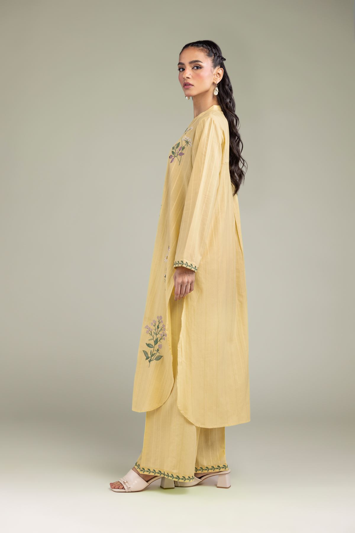 Embroidered Textured Cotton Yellow Cotton Pants - 1-26-131-A-E-VG