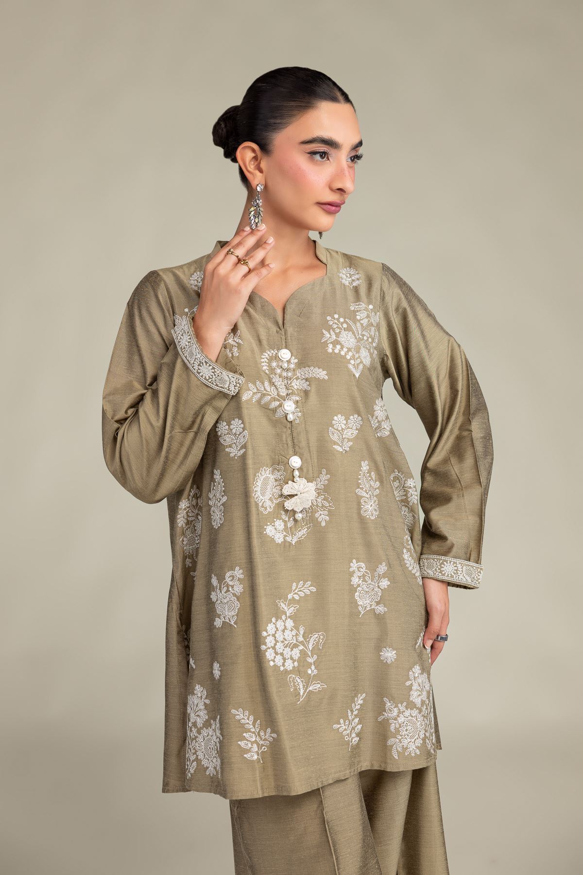 Printed Raw Silk Floral Silk Kurta - 1-26-244-A-D1-VG