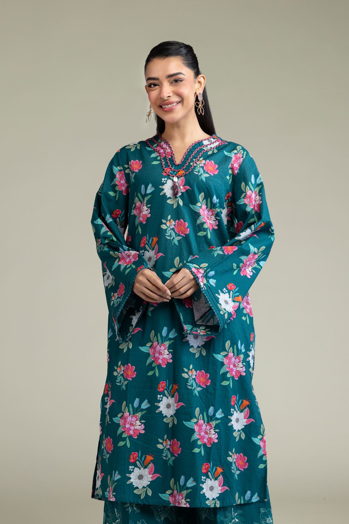 Printed Cotton Dobby Floral Longline Kurta - 1-26-202-A-A1-VG