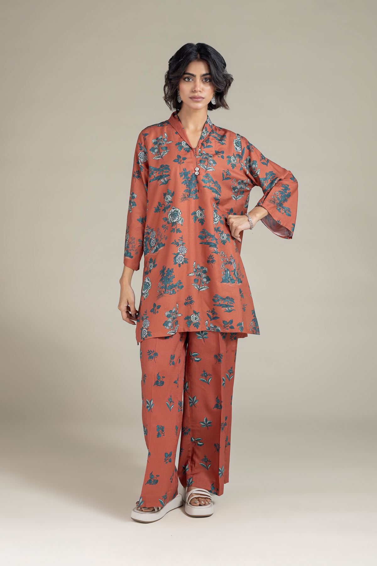 Printed Raw Silk Kurta - 25-10-11E9-07TB-VG