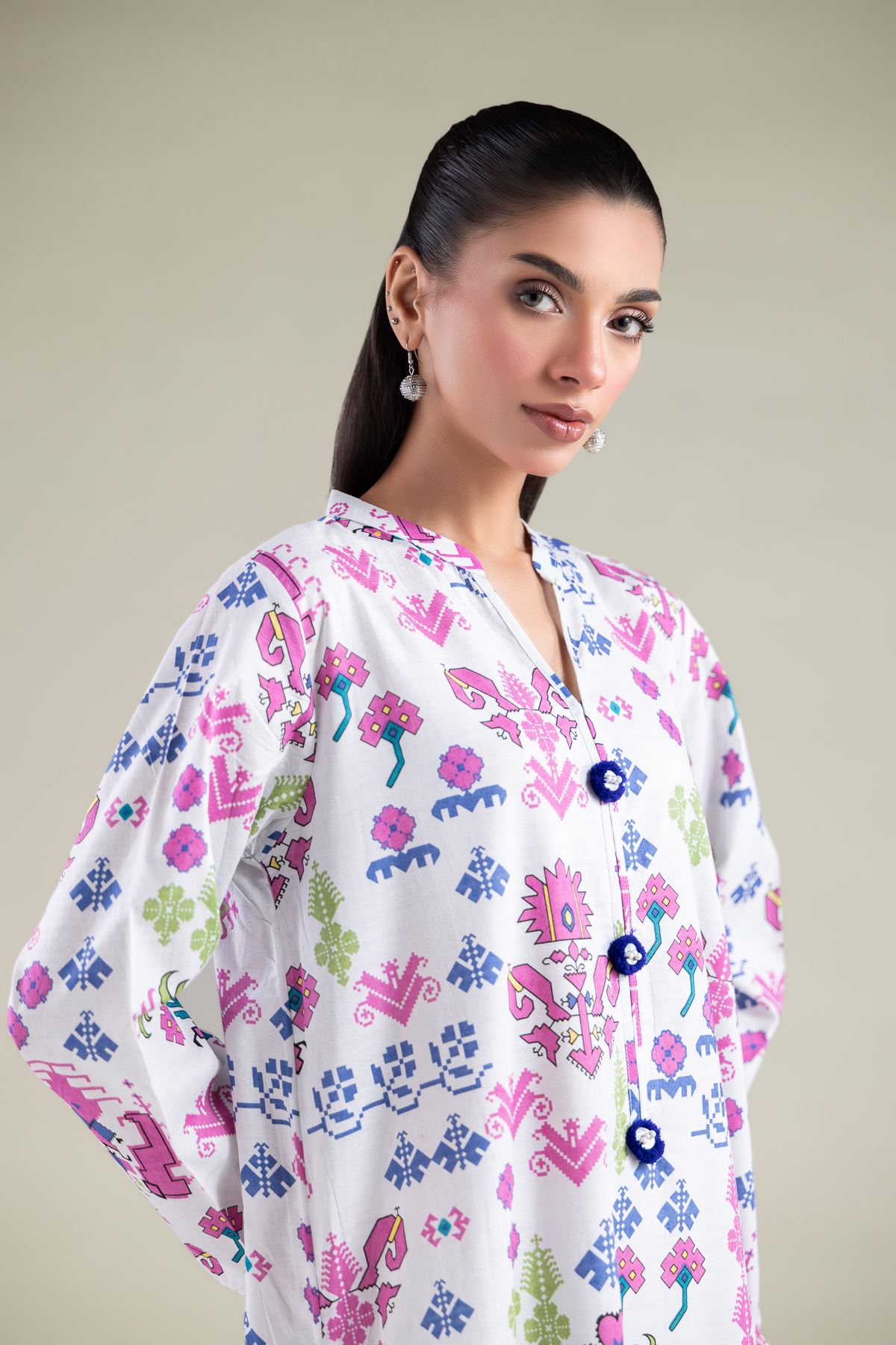 Printed Cotton Dobby Kurta - 25-07-7E4-08TB-VG