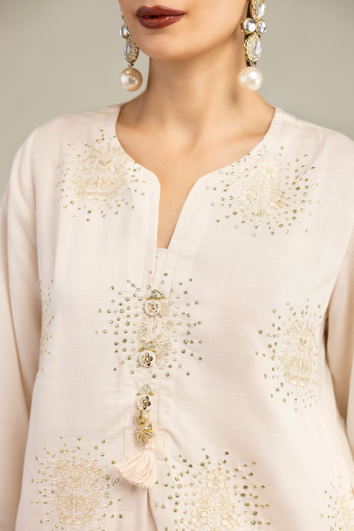 Embroidered Raw Silk Short Silk Kurta - 25-10-11E1-01TB-VG
