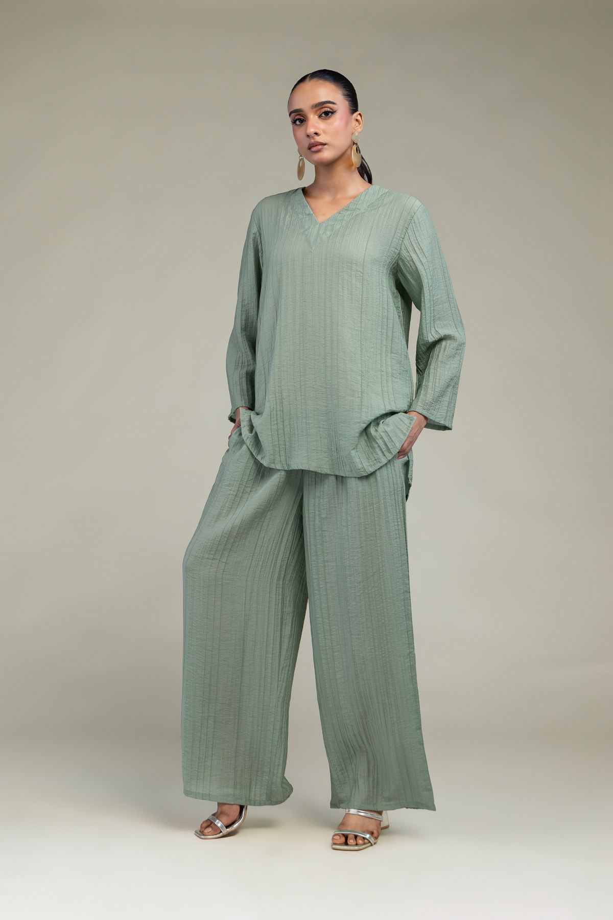 Dyed Blended Crinkle Solid Crinkle Shirt - 1-26-229-B-F1-VG