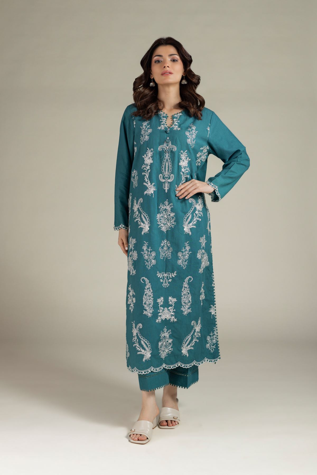 Embroidered Cambric Tailored 2 Piece | Top and Bottom - T-A113-26-106EC2-VG