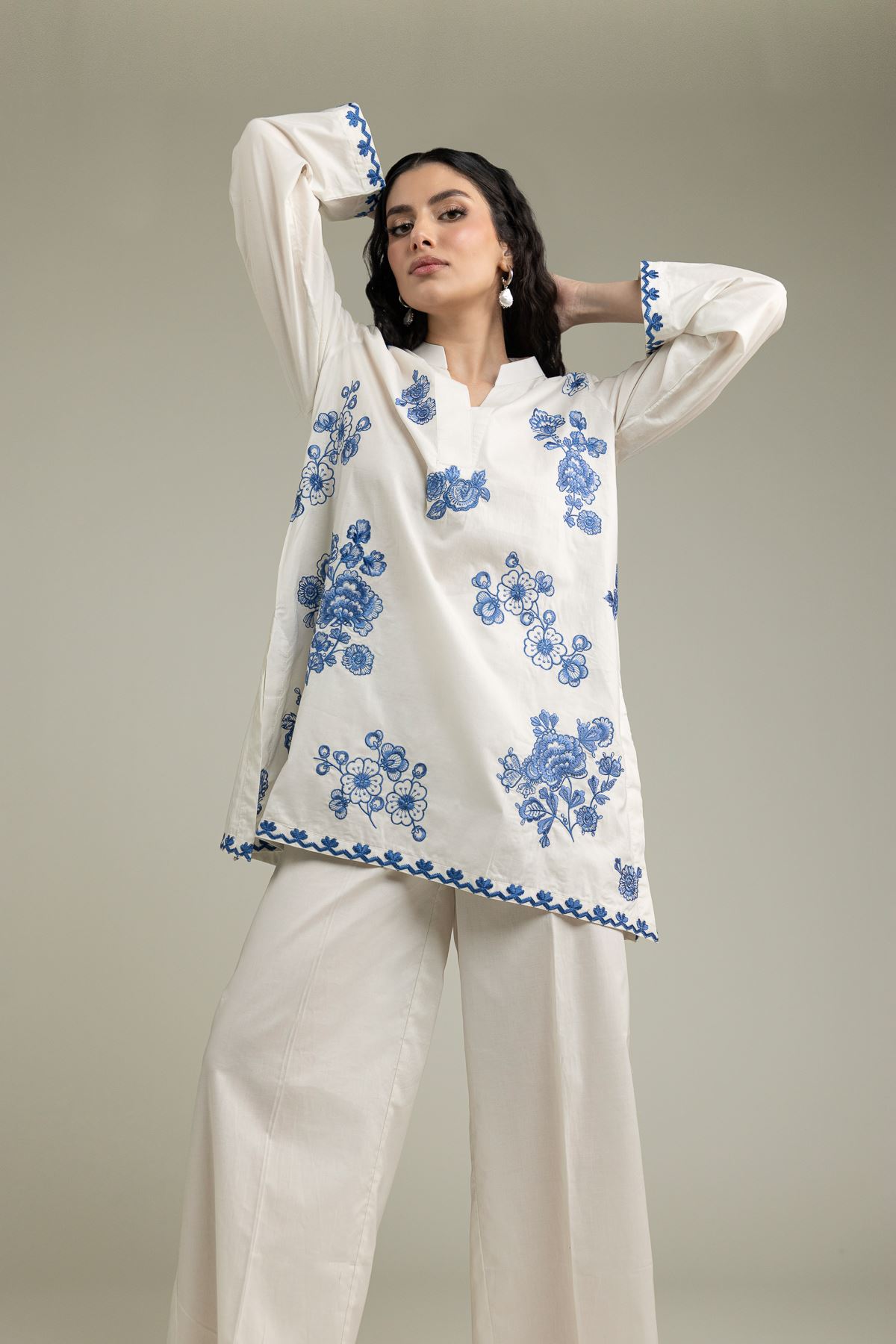 Embroidered Cambric Short Cambric Kurta - 12-26-116-F-E-VG