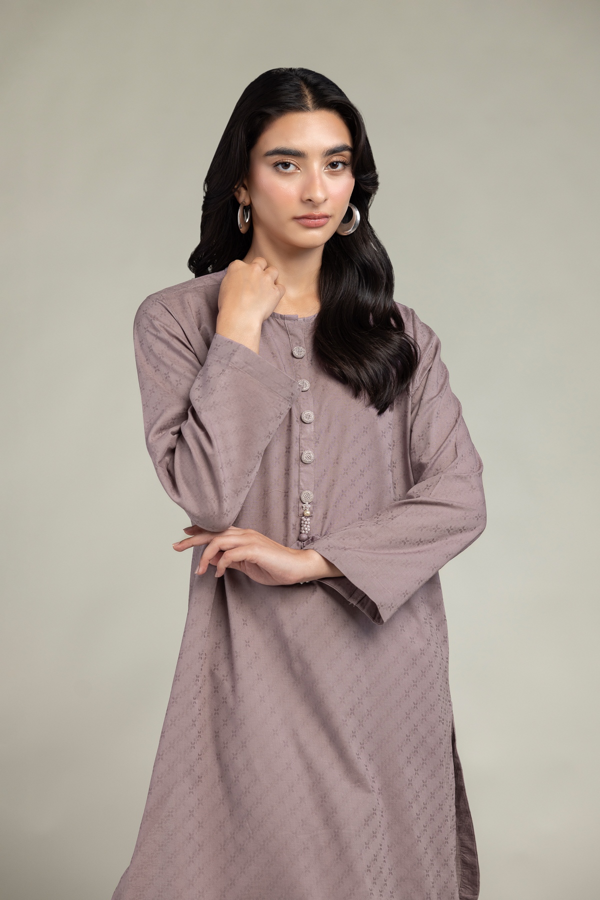 Dyed Cotton Dobby Cotton Longline Kurta - 2-26-308-A-G1-VG