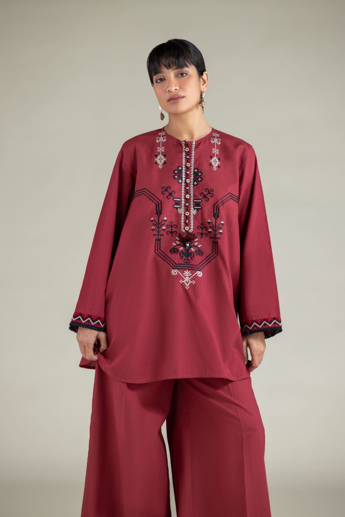Embroidered Cambric Fabrics 2 Piece | Top and Bottom - 1001949268