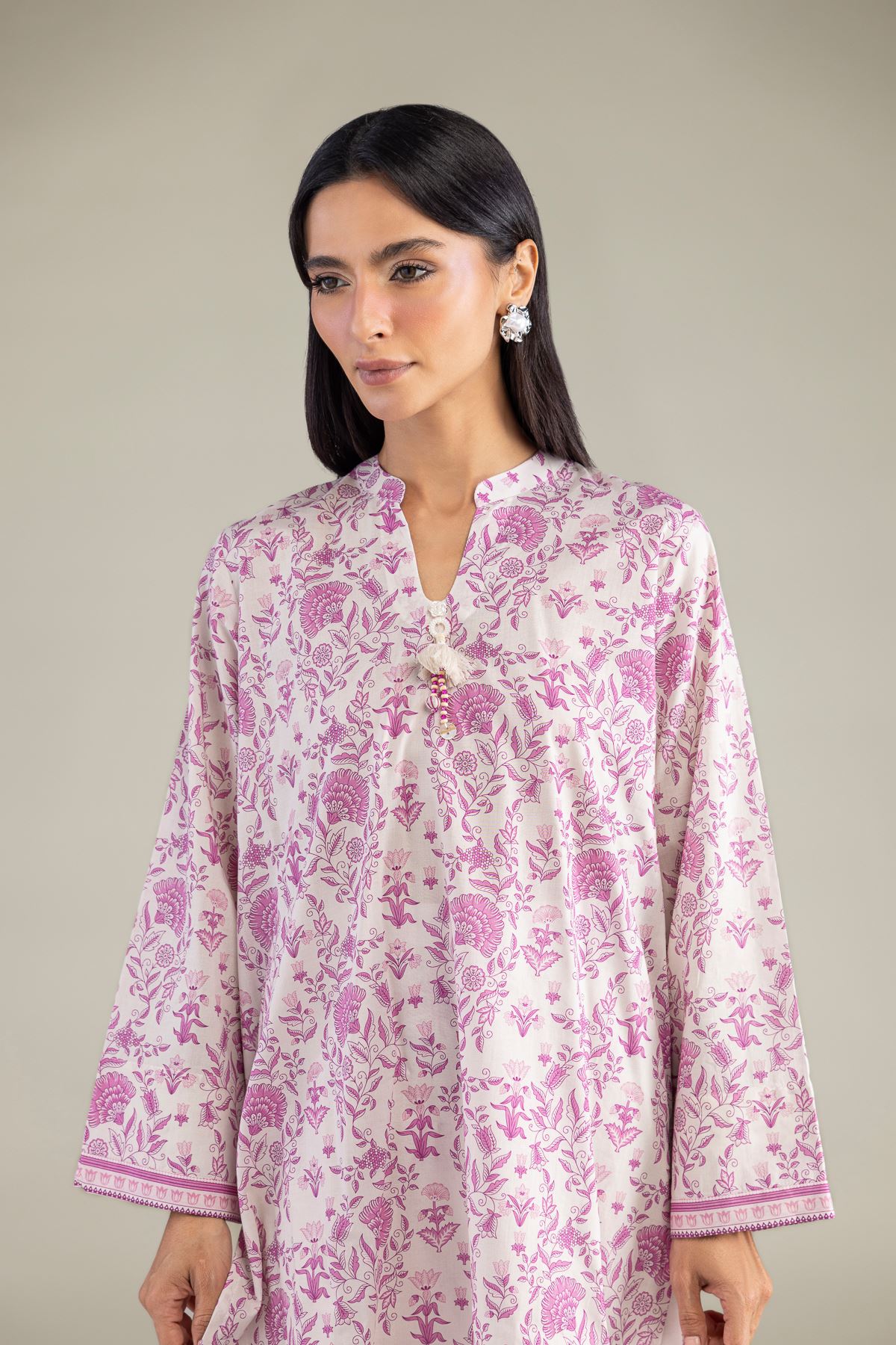 Printed Cambric Short Floral Kurta - 1-26-322-B-A1-VG