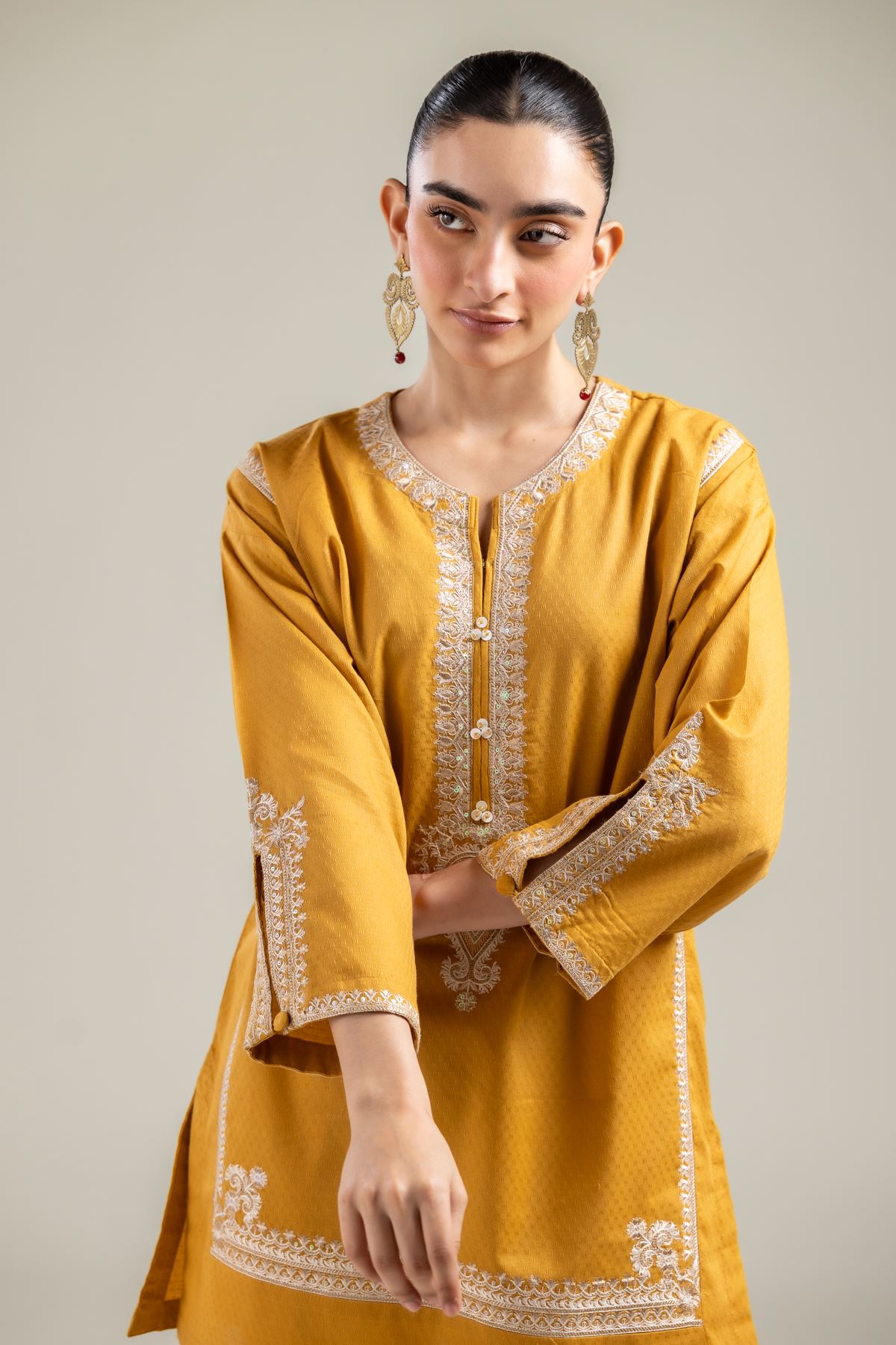 Embroidered Cotton Dobby Embroidered Cotton Kurta - T-A22-26-122FI1-VG