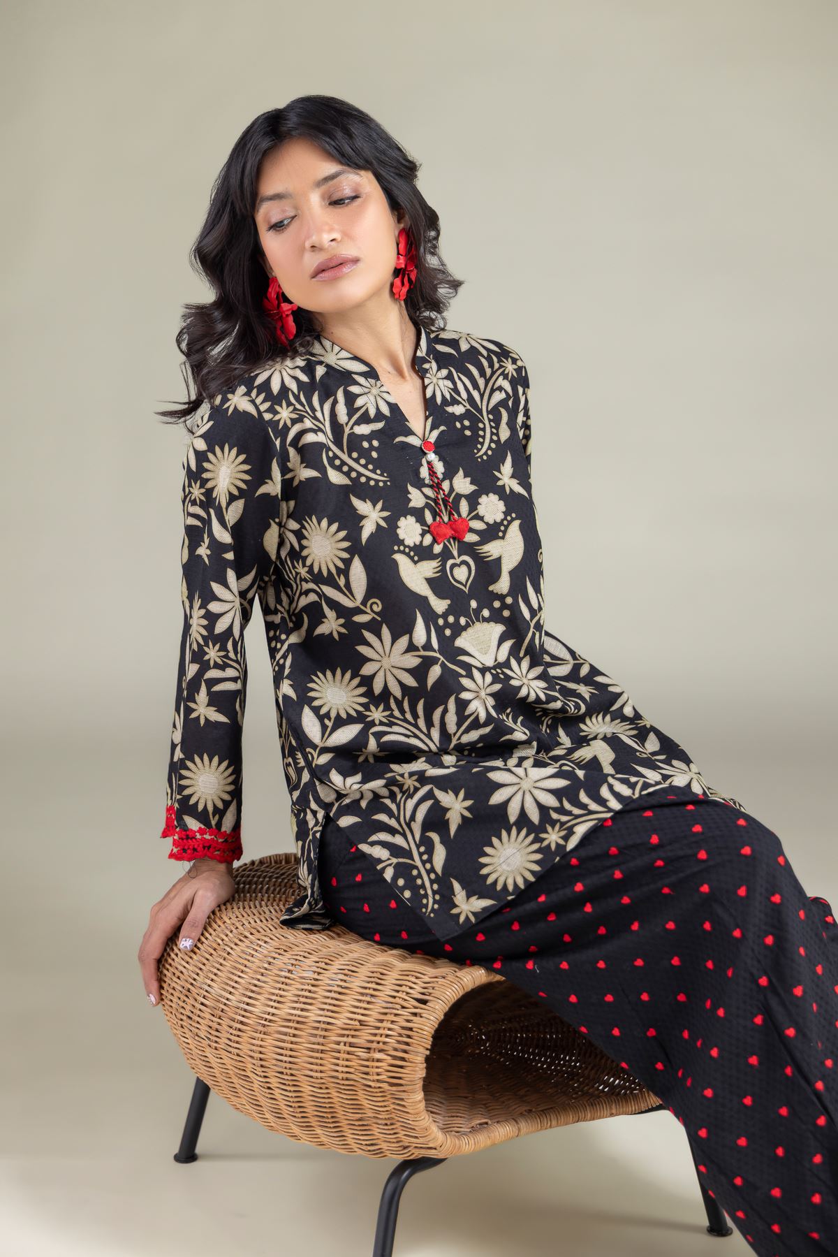 Embroidered Cotton Dobby Kurta - 1-26-113-A-B-VG