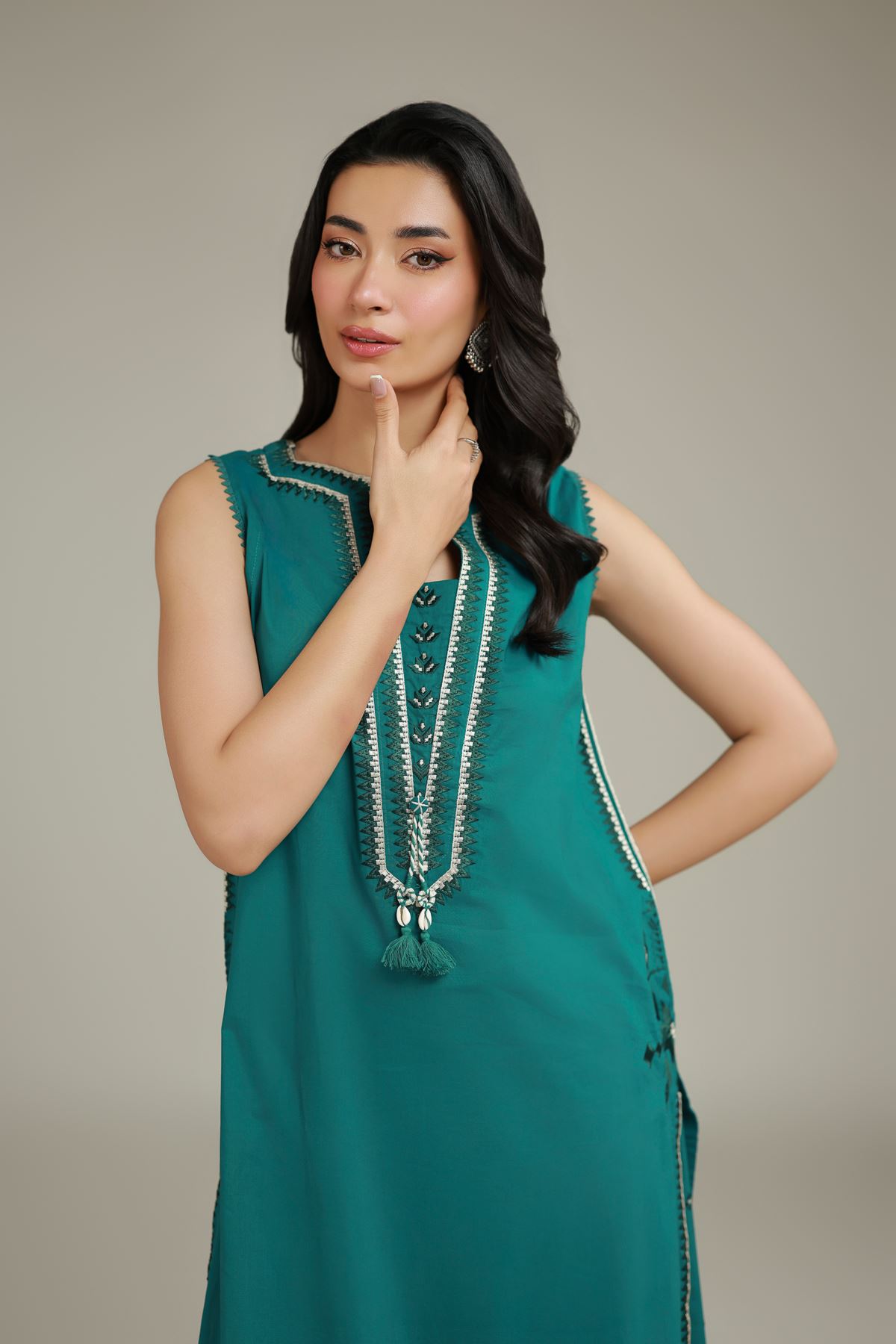 Embroidered Cambric Teal Cambric Kurta - T-A33-26-111FA1-VG