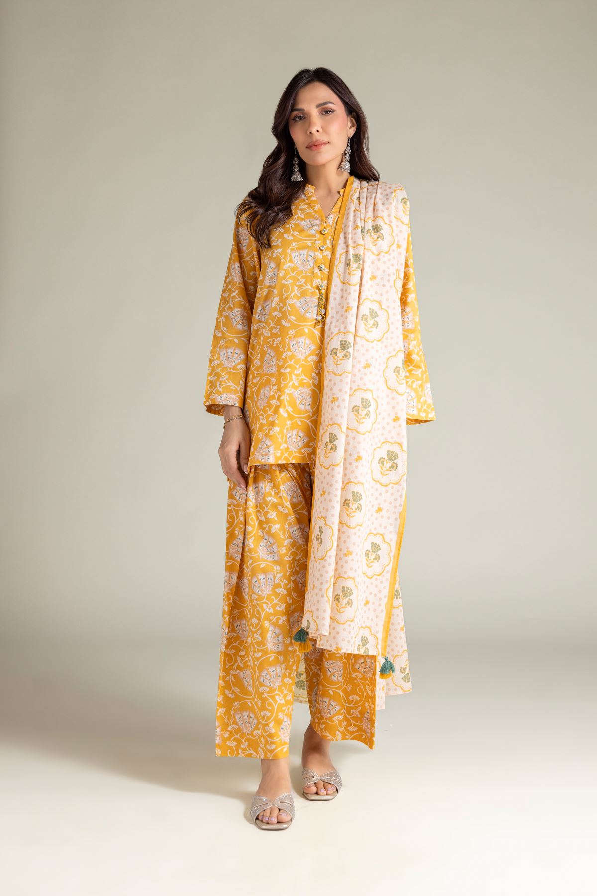Embroidered Cambric Yellow Floral Shalwar - 1-26-139-A-F-VG
