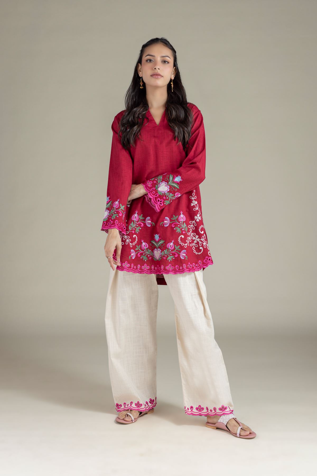 Embroidered Heavy Textured Cotton Shalwar - 25-10-12E4-06TB-VG