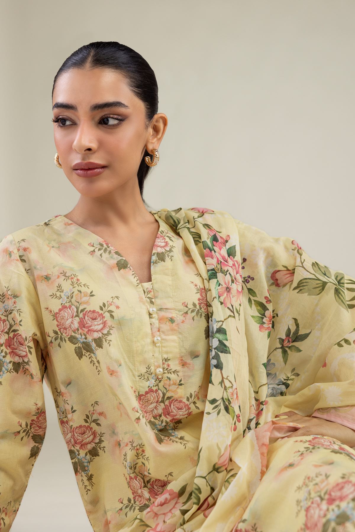Printed Lawn Floral Lawn Dupatta - 1-26-229-C-H1-VG