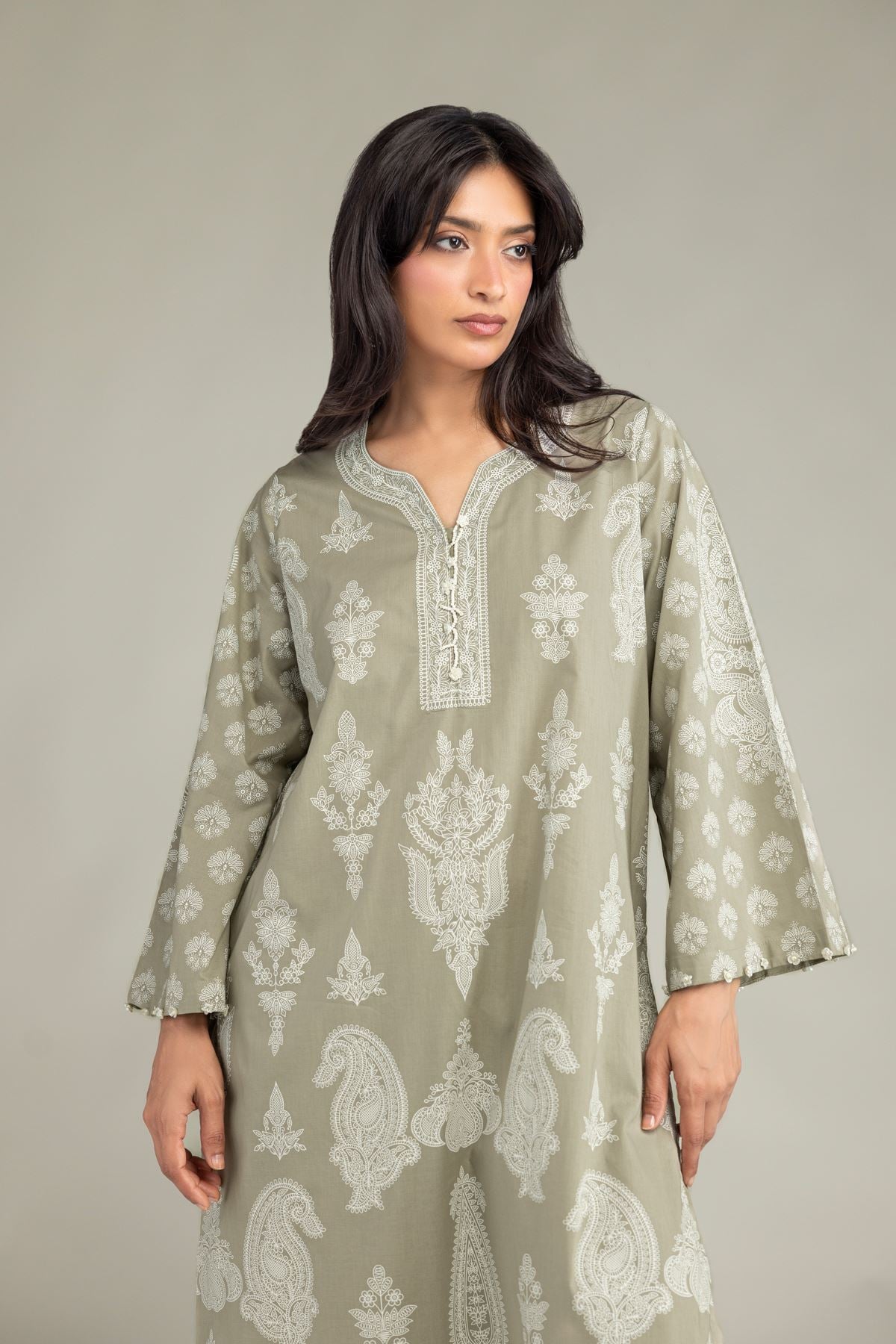 Printed Cambric Beige Cambric Kurta - 1-26-301-B-I1-VG