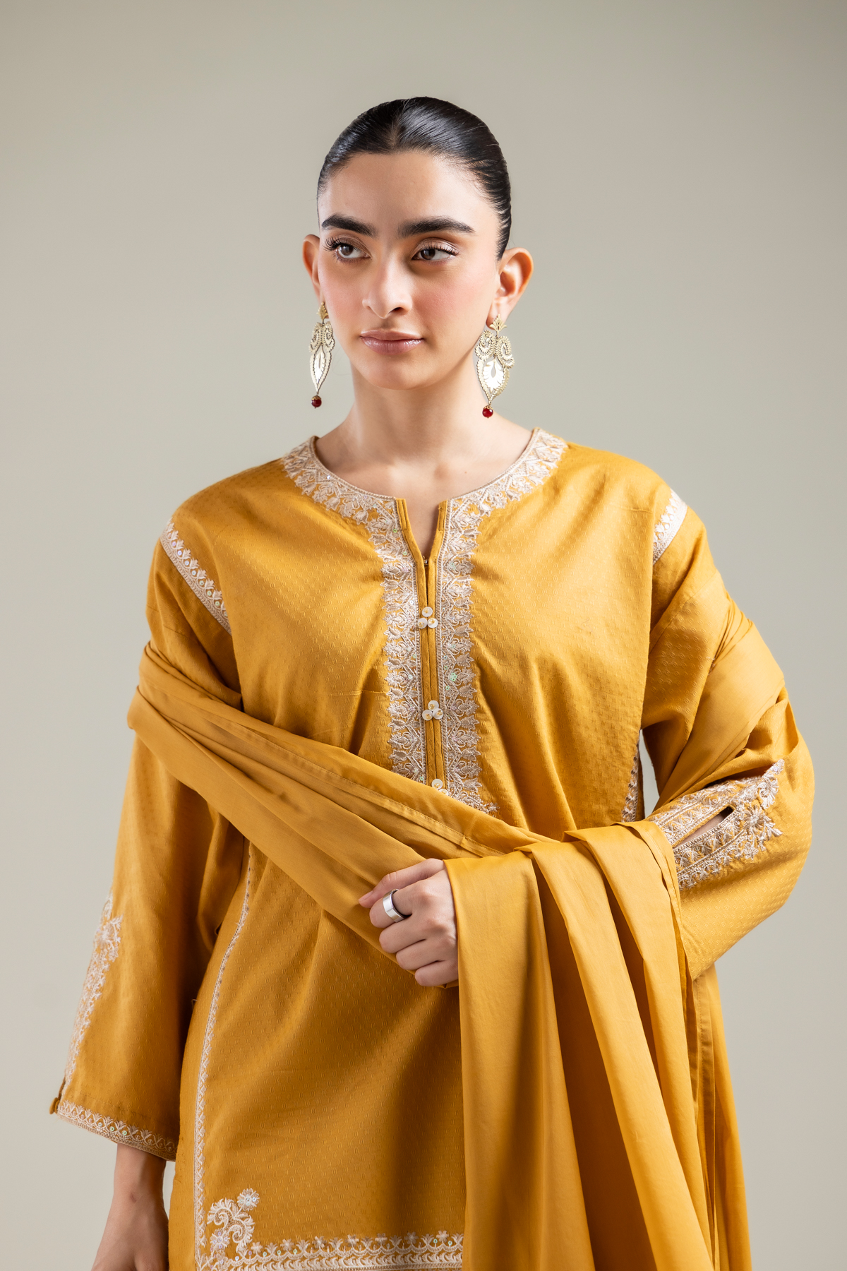 Embroidered Lawn Mustard Lawn Dupatta - 1-26-121-A-B-VG