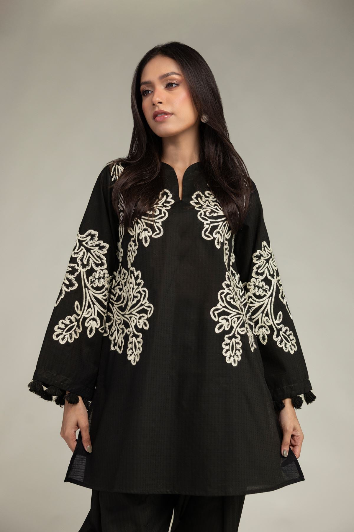 Embroidered Cotton Dobby Black Cotton Kurta - 2-26-210-A-C1-VG